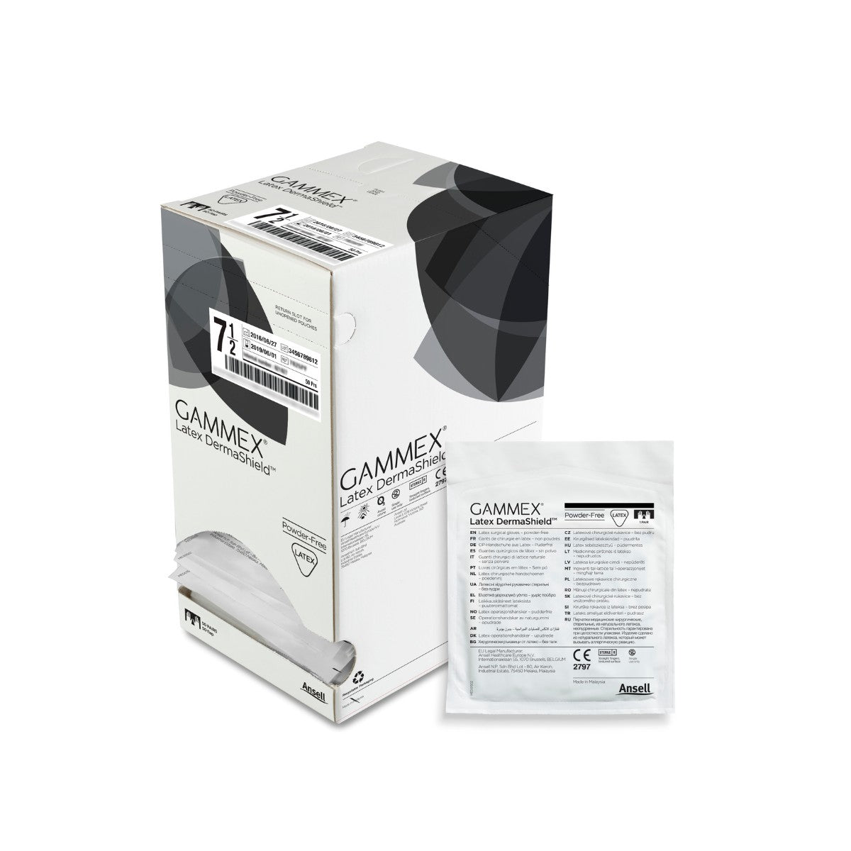 Ansell GAMMEX® Latex DermaShield™ 330063 (Carton of 4 boxes, Total 200 pairs)