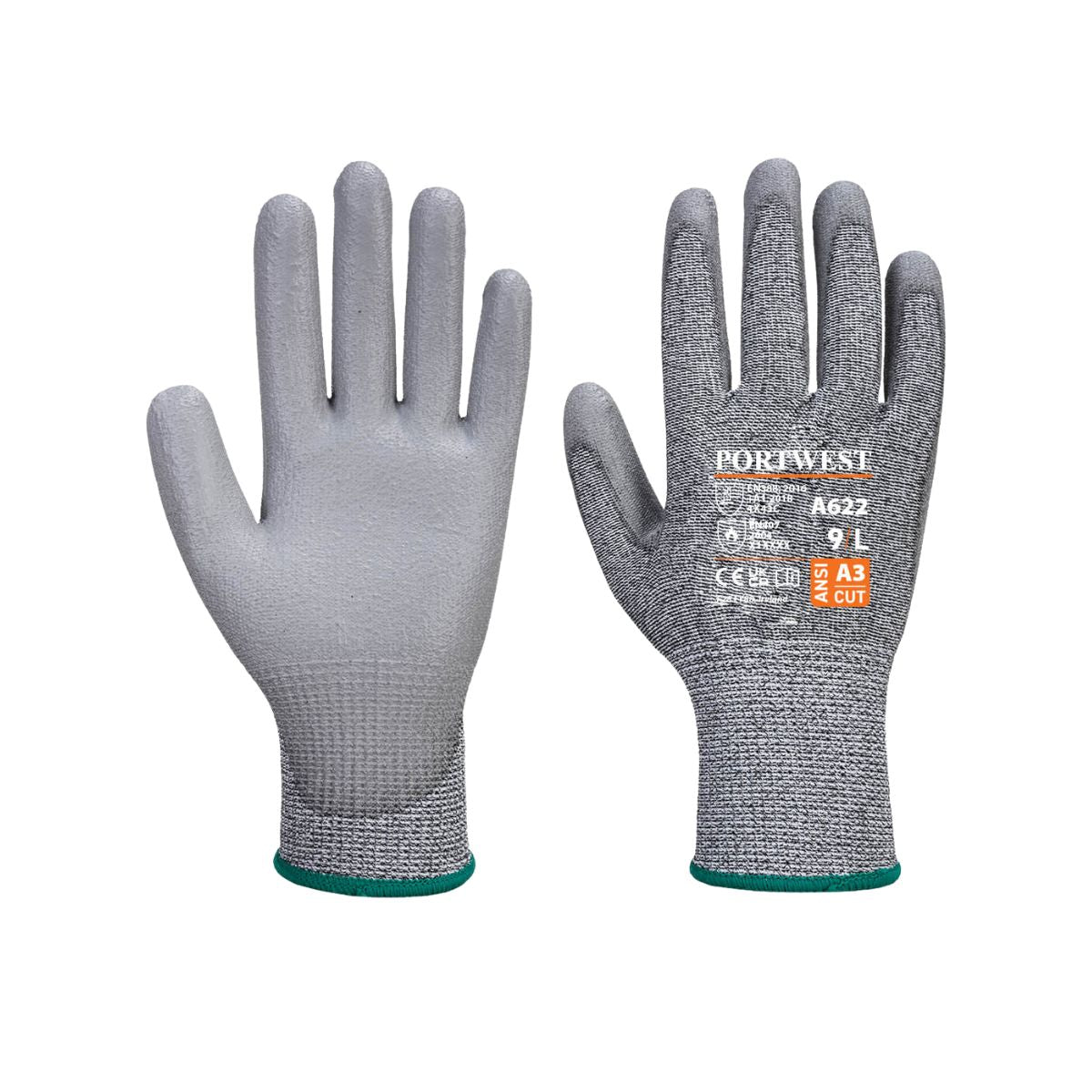 Portwest MR Cut PU Palm Glove Grey Safety Gloves A622 (Pair)