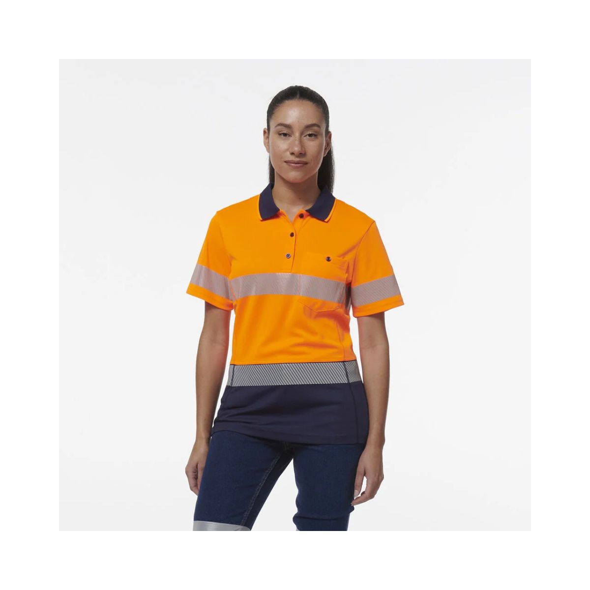 KingGee Women's Workcool Hyperfreeze Spliced Hi Vis Short Sleeve Polo Shirt With Segmented Tape K44224