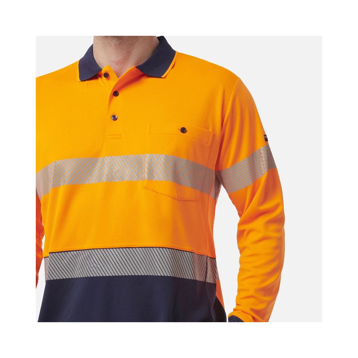 KingGee Men's Workcool Hyperfreeze Hi Vis Long Sleeve Polo Shirt With Segmented Tape K54225