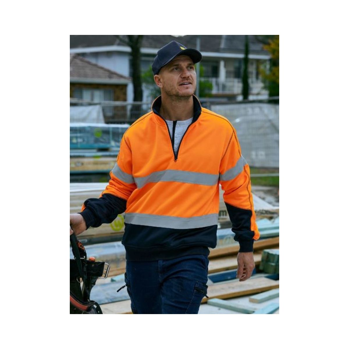 Bisley Taped Hi Vis 1/4 Zip Fleece Pullover with Sherpa Lining BK6987T
