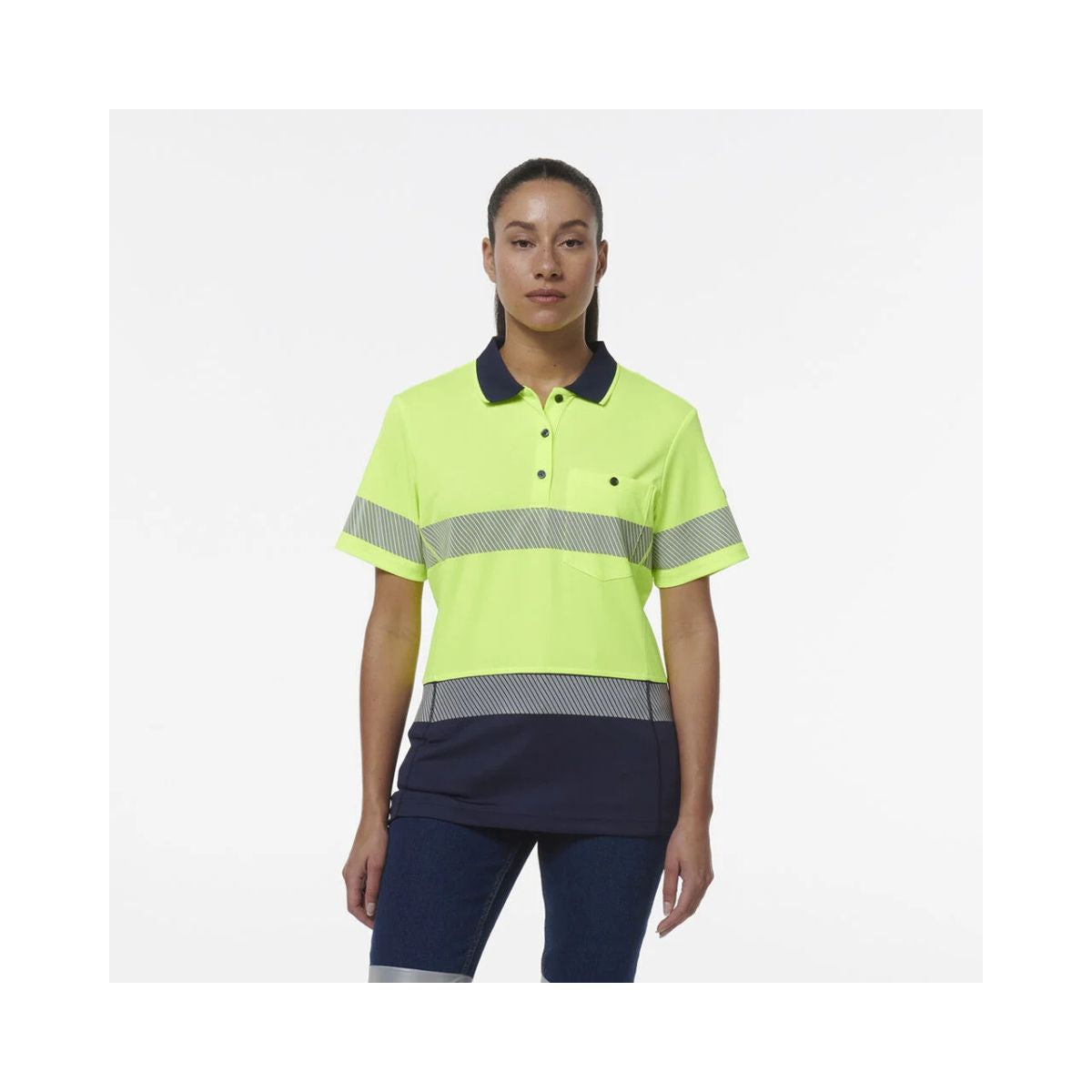 KingGee Women's Workcool Hyperfreeze Spliced Hi Vis Short Sleeve Polo Shirt With Segmented Tape K44224