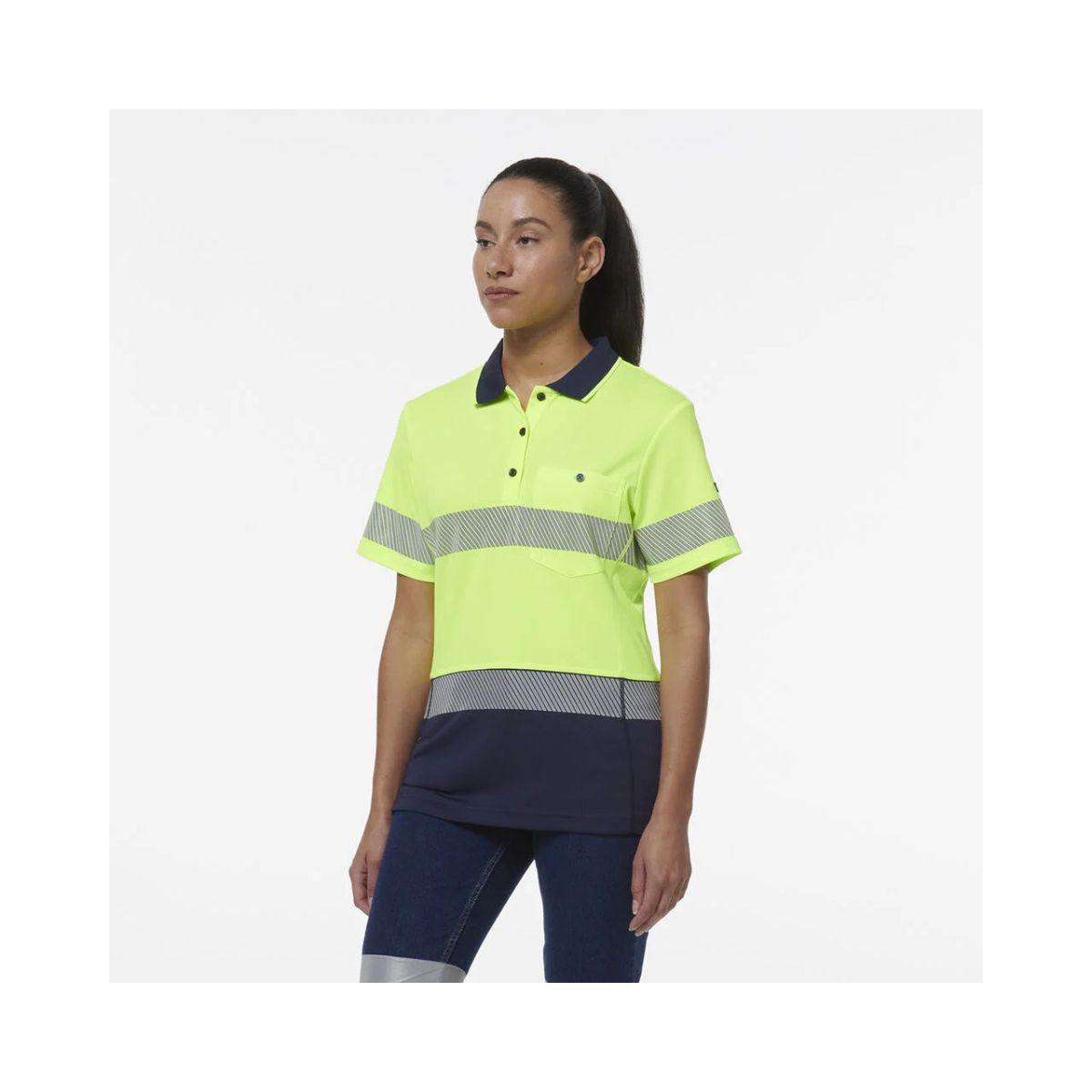 KingGee Women's Workcool Hyperfreeze Spliced Hi Vis Short Sleeve Polo Shirt With Segmented Tape K44224