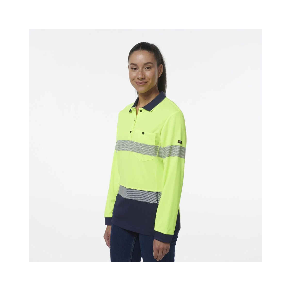 KingGee Women's Workcool Hyperfreeze Spliced Hi Vis Long Sleeve Polo Shirt With Segmented Tape K44223