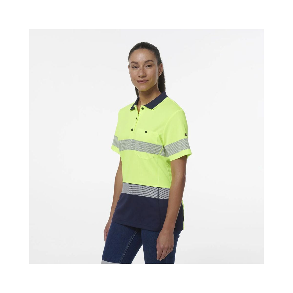 KingGee Women's Workcool Hyperfreeze Spliced Hi Vis Short Sleeve Polo Shirt With Segmented Tape K44224