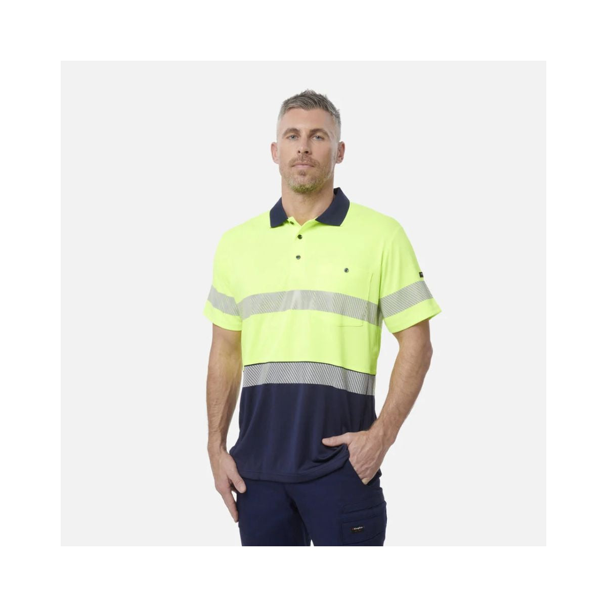 KingGee Men's Workcool Hyperfreeze Hi Vis Short Sleeve Polo Shirt With Segmented Tape K54215