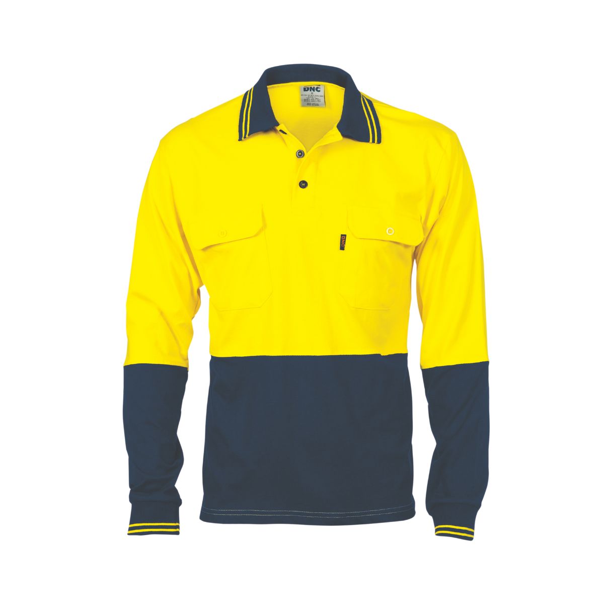 DNC HiVis Cool-Breeze 2 Tone Cotton Jersey Polo Shirt with Twin Chest Pocket - Long Sleeve 3944