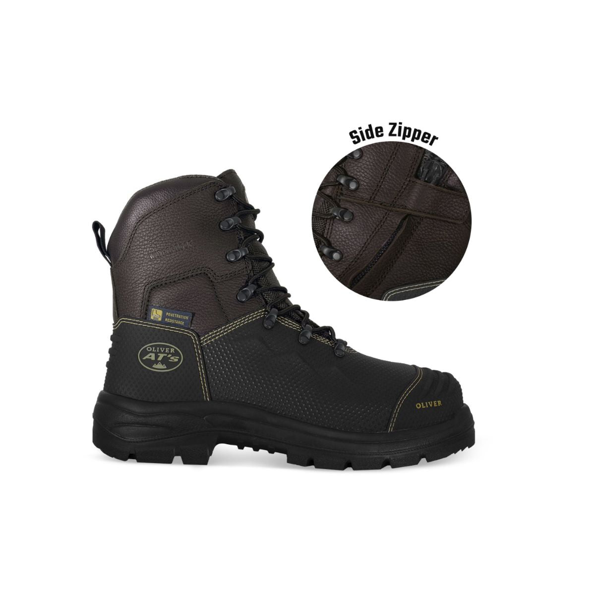 Oliver AT65 Series 150mm Brown Lace-Up Zip Sided Safety Boot 65490Z