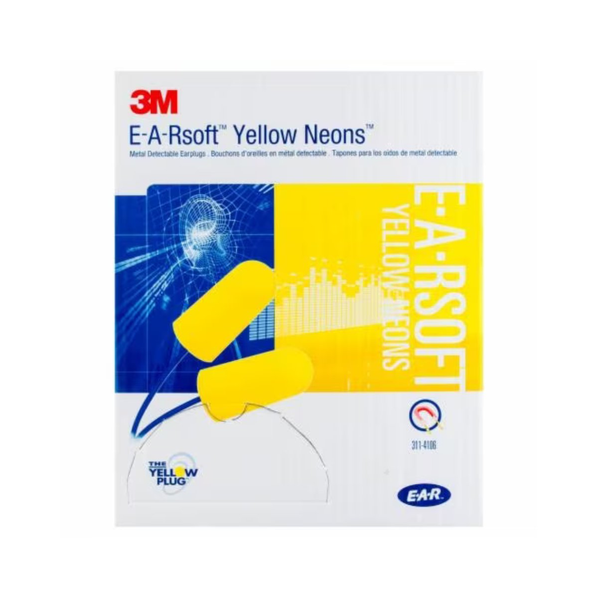 3M™ E-A-Rsoft™ Metal Detectable Corded Earplugs, Poly Bag, 311-4106 - 23dB (Class 4) (Box of 200 Pairs)