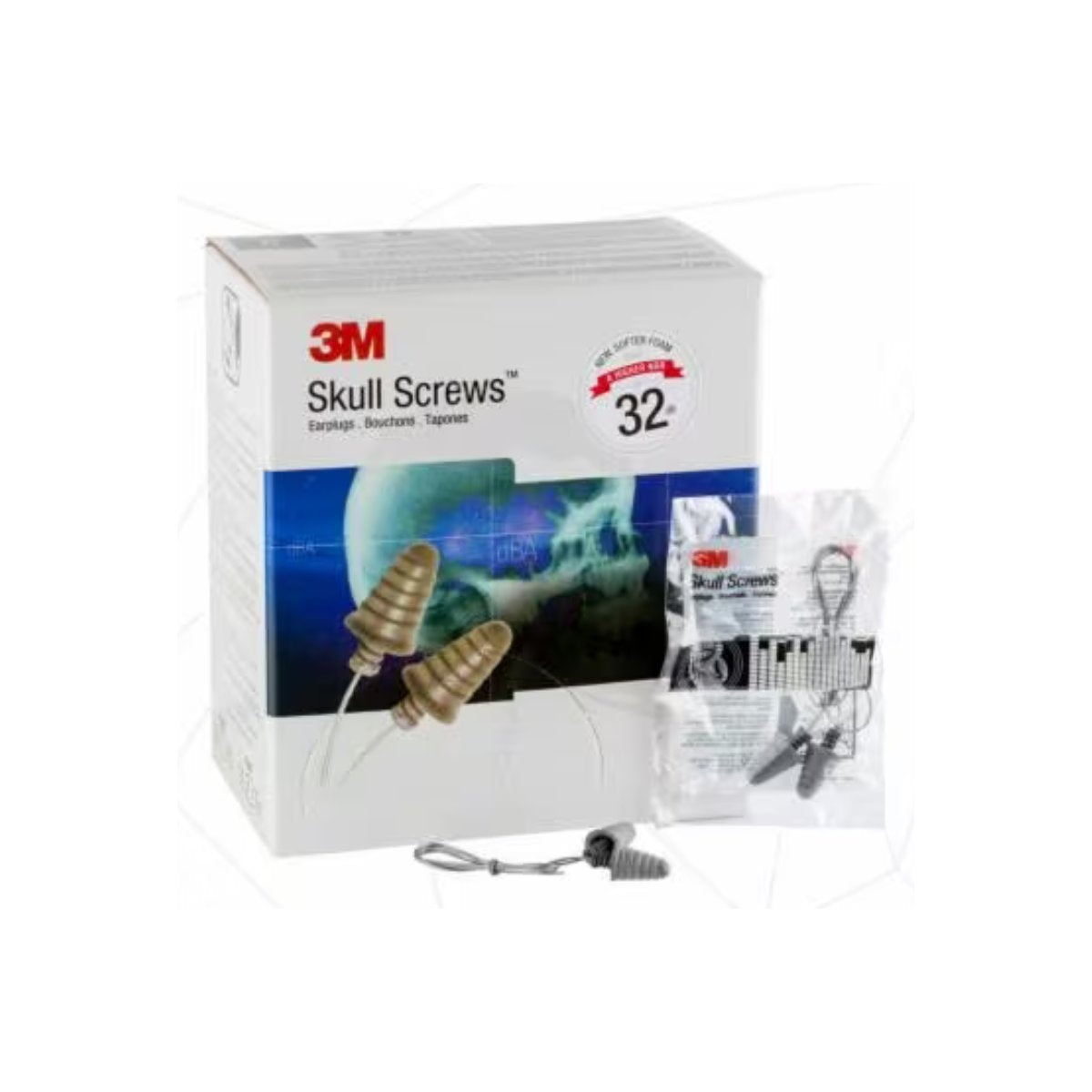 3M™ Skull Screws™ Corded Earplugs, Poly Bag, P1301, 26dB (Class 5) (Box of 120 Pairs)