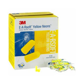 3M™ E-A-Rsoft™ Yellow Neons™ Regular Uncorded, Poly Bag 312-1250 - 23dB (Class 4) (Box of 200 Pairs)