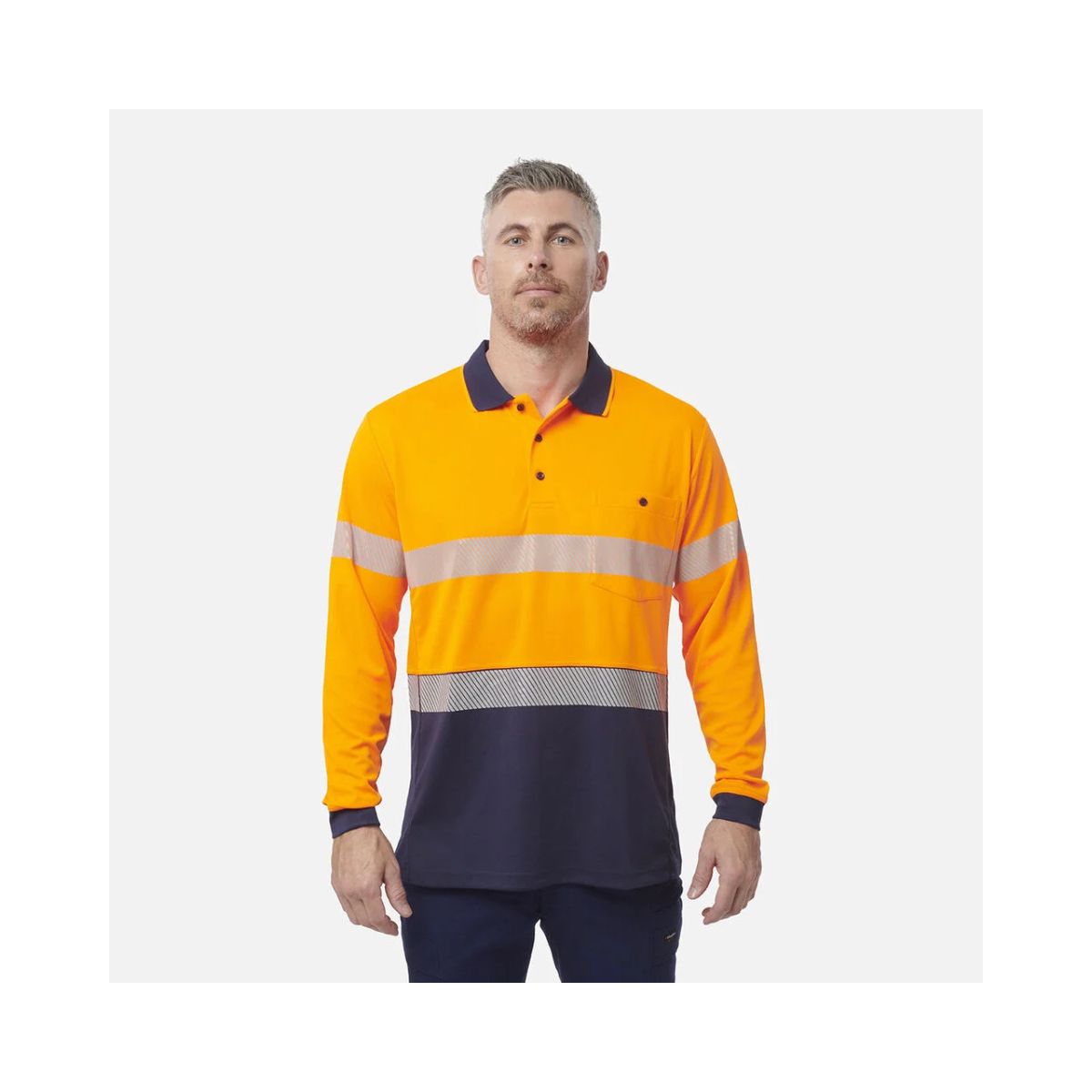 KingGee Men's Workcool Hyperfreeze Hi Vis Long Sleeve Polo Shirt With Segmented Tape K54225