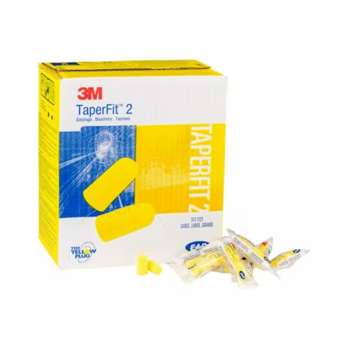 3M™ E-A-Rsoft™ TaperFit™ 2 Large Uncorded Earplugs, Poly Bag, 312-1221, 26dB (Class 5) (Box of 200 Pairs)