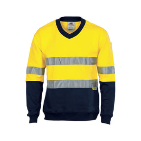 DNC HiVis Two Tone Cotton Fleecy Sweat Shirt V-Neck with 3M Reflective Tape 3924