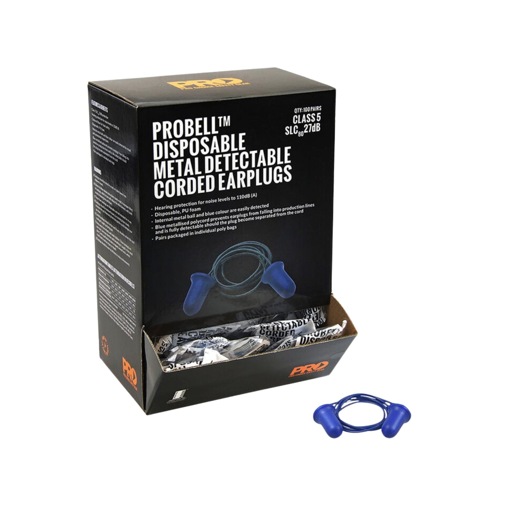 ProChoice Probell Disposable Metal Detectable Corded Earplugs EPBMDC (Box of 100)