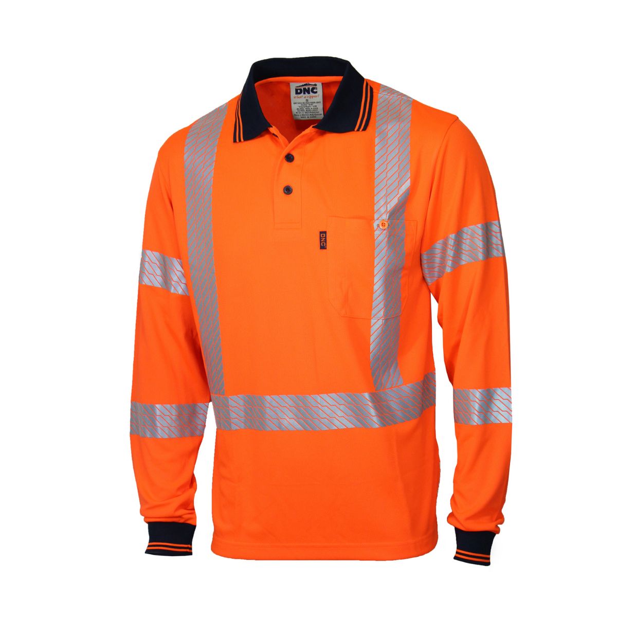 DNC Hi Vis Segmented Tape X Back Polo L/S 3510
