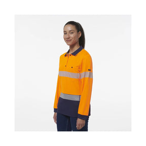 KingGee Women's Workcool Hyperfreeze Spliced Hi Vis Long Sleeve Polo Shirt With Segmented Tape K44223