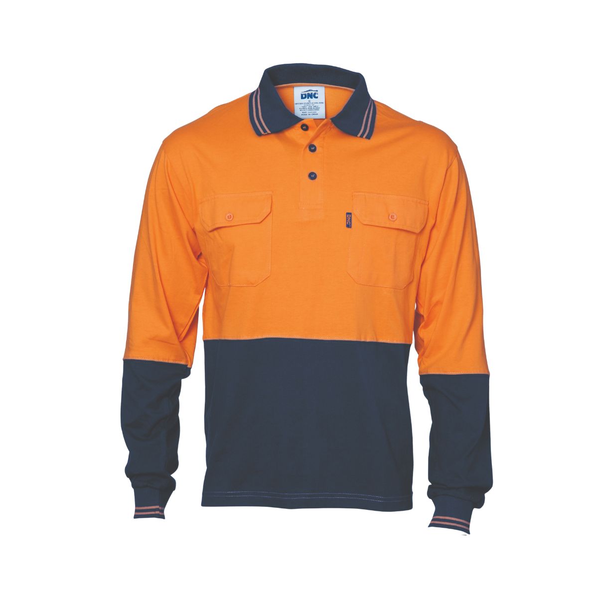 DNC HiVis Cool-Breeze 2 Tone Cotton Jersey Polo Shirt with Twin Chest Pocket - Long Sleeve 3944