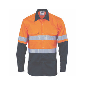 DNC Hi Vis Cool Breeze Vertical Vented Cotton Shirt with Generic Reflective Tape Long Sleeve 3984