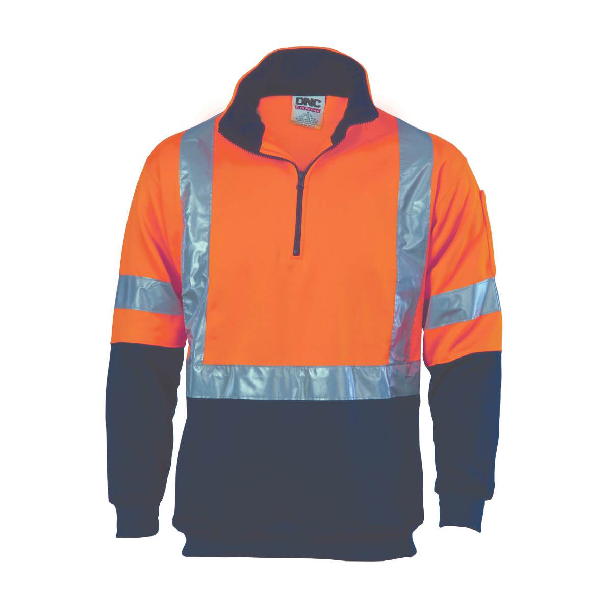 DNC HiVis  1/2 Zip Fleecy with ‘X’ Back & additional Tape on Tail Sweat Shirt with Reflective Tape 3930