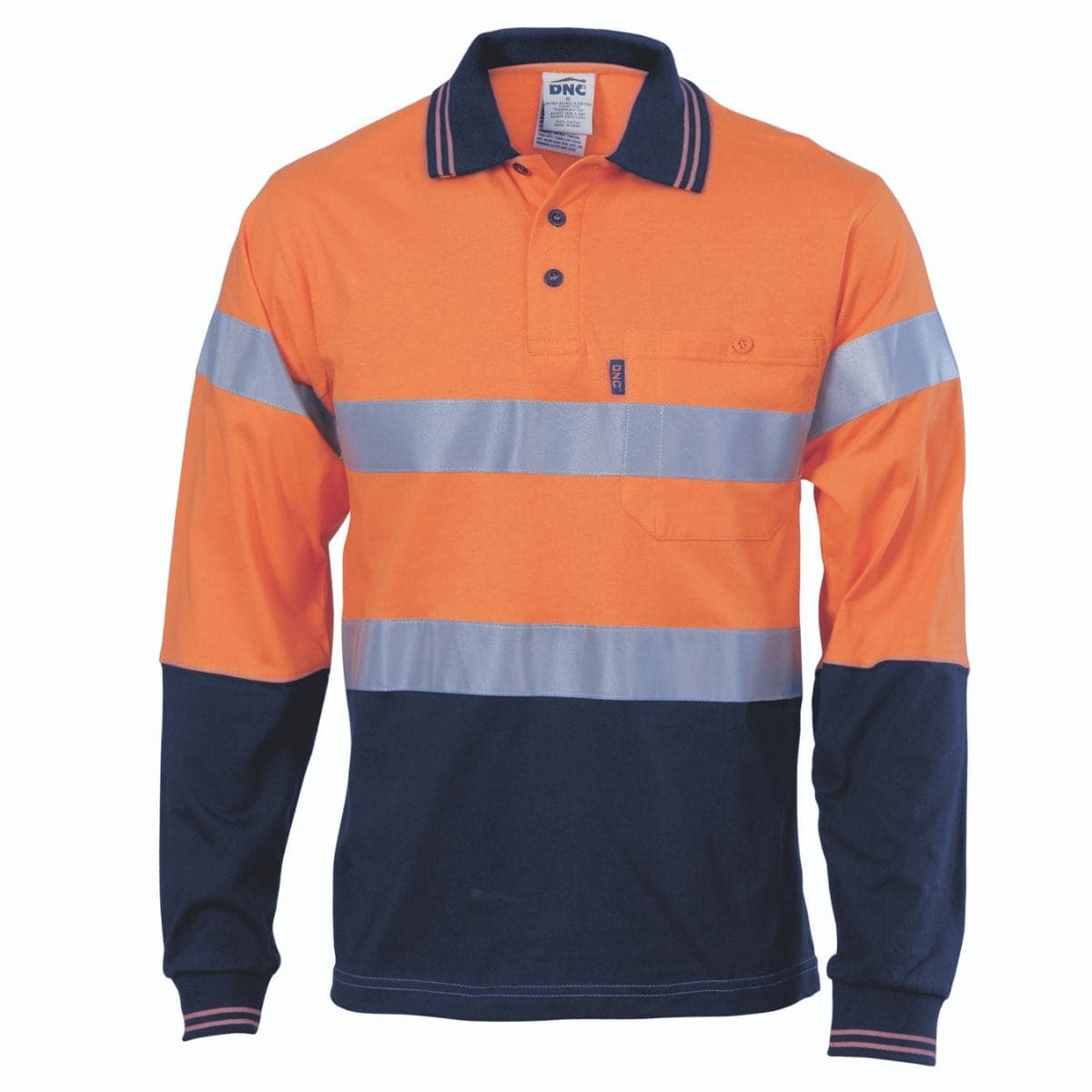 DNC Hivis Cool-Breeze Cotton Jersey Polo With CSR R/Tape - L/S 3916