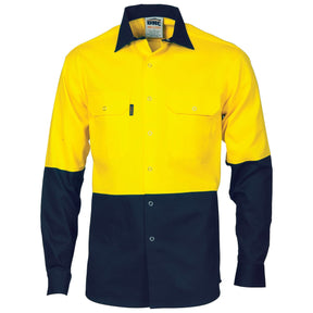 DNC HiVis Two Tone Cotton Drill Shirt - Long Sleeve with Press Studs 3838