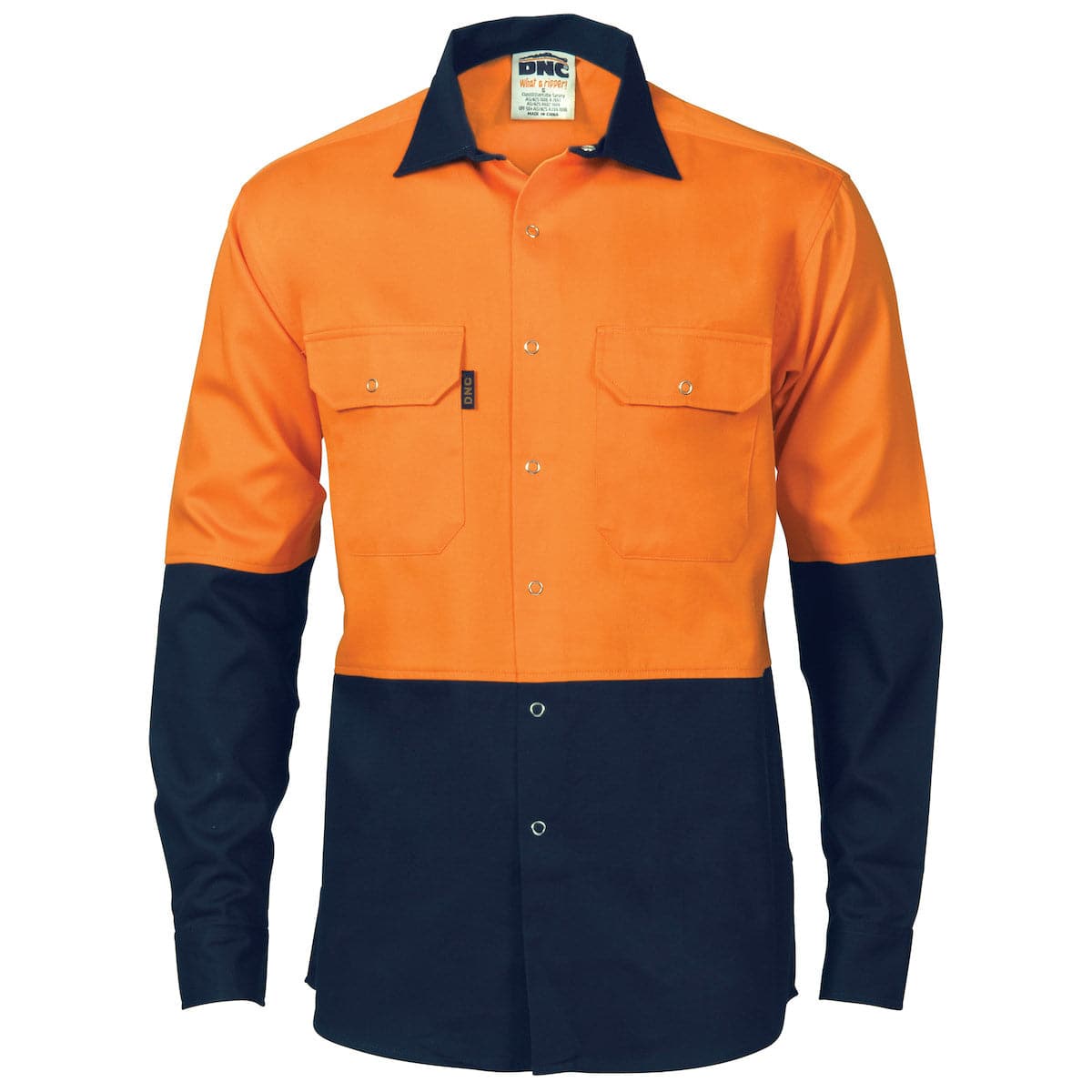 DNC HiVis Two Tone Cotton Drill Shirt - Long Sleeve with Press Studs 3838