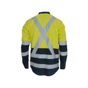 DNC Hivis 2 Tone Lightweight Cotton Bio-Motion & "X" Back Shirt With CSR Reflective Tape - L/S 3547