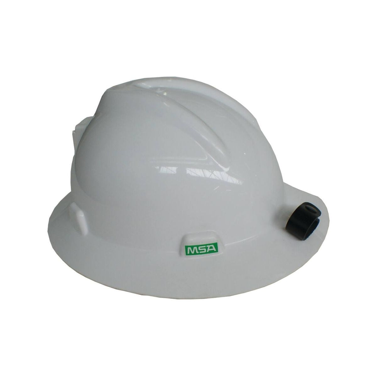 MSA V-Gard Full Brim Hard Hat, Fas-Trac III 4pt Suspension, Metal Lamp Bracket 224158WHF