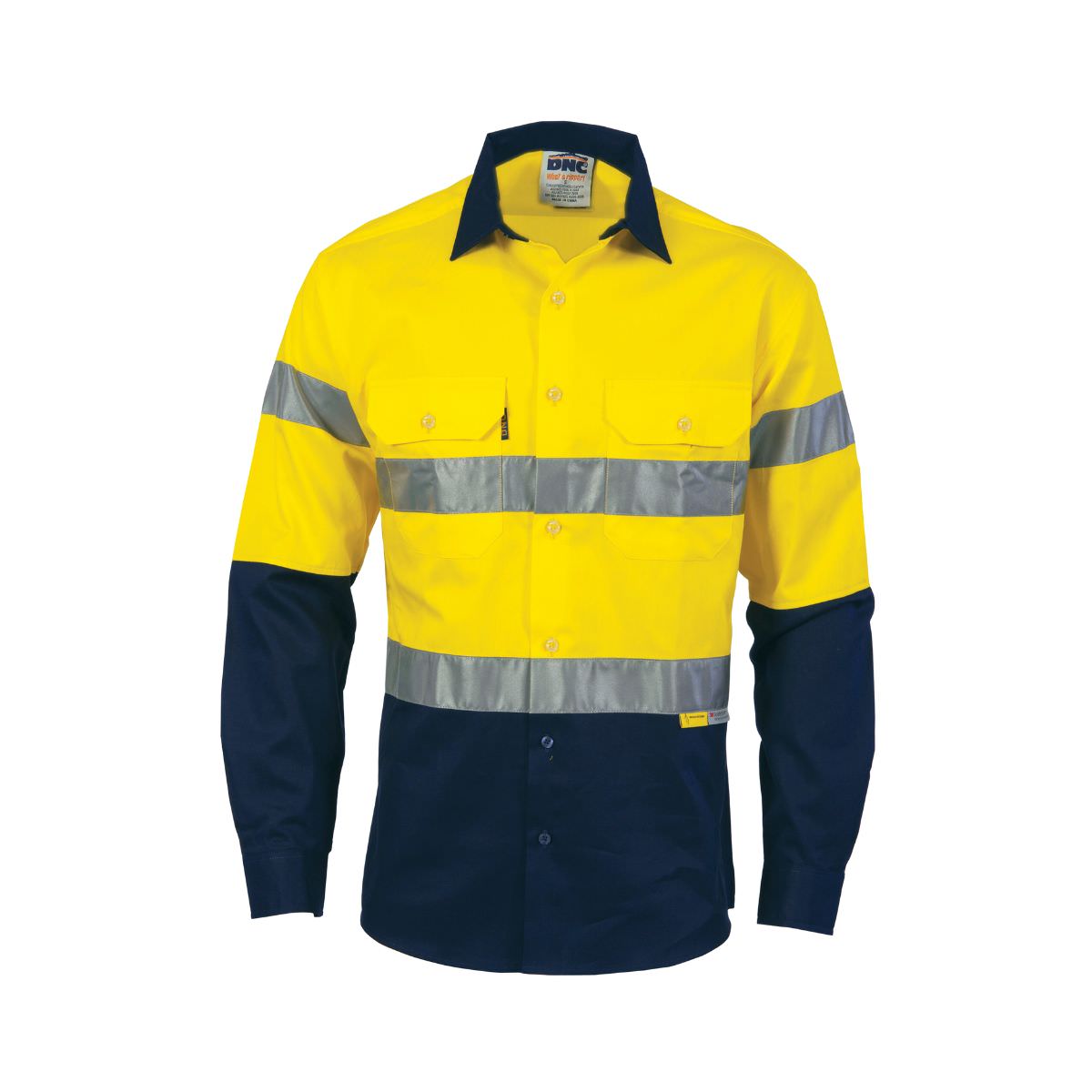 DNC Hi Vis Two Tone Drill Long Sleeve Shirt with 3M 8910 Reflective Tape 3836