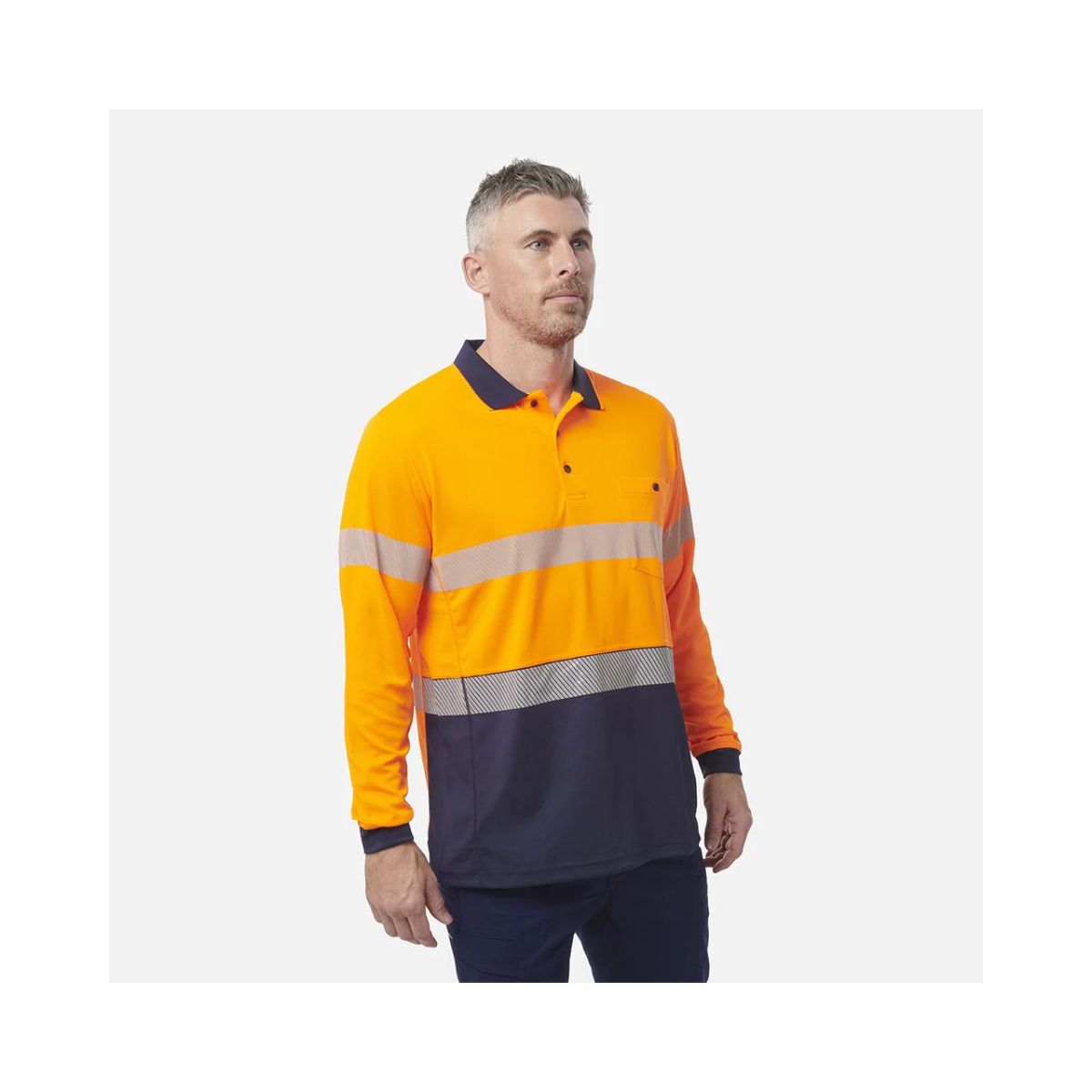 KingGee Men's Workcool Hyperfreeze Hi Vis Long Sleeve Polo Shirt With Segmented Tape K54225