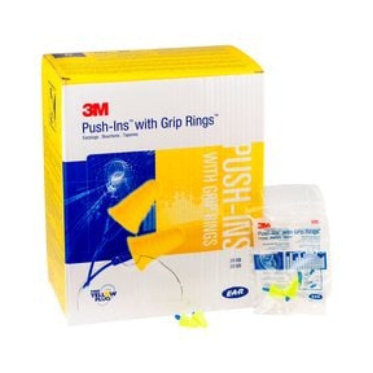 3M™ E-A-R™ Push-Ins™ with Grip Rings Uncorded Earplugs, Poly Bag 318-1008, SLC80 24dB (Class 4) (Box of 200 Pairs)