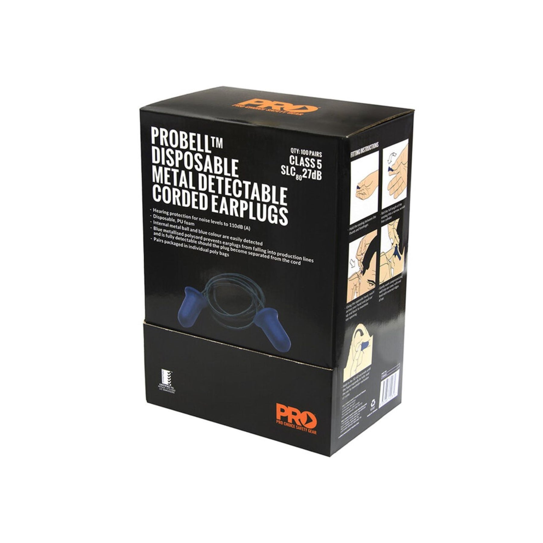 ProChoice Probell Disposable Metal Detectable Corded Earplugs EPBMDC (Box of 100)