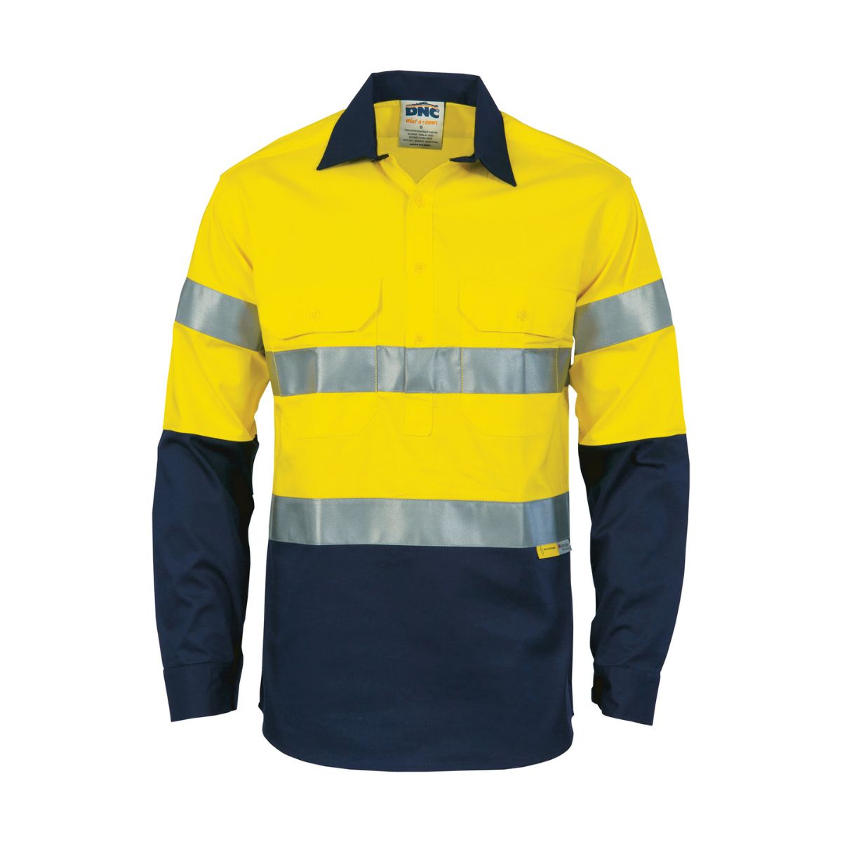 DNC Hi Vis Closed Front Drill Shirt Taped L/S 3849