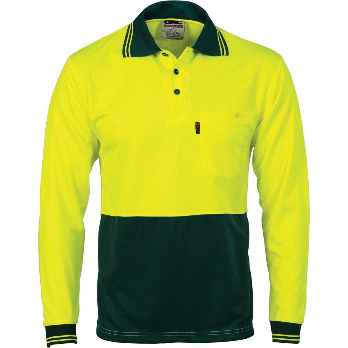 DNC HiVis Two Tone Cool Breathe Polo Shirt, Long Sleeve 3813