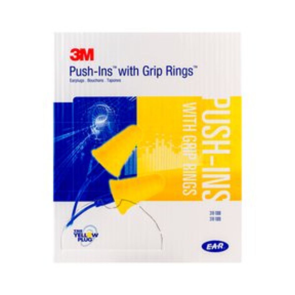 3M™ E-A-R™ Push-Ins™ with Grip Rings Uncorded Earplugs, Poly Bag 318-1008, SLC80 24dB (Class 4) (Box of 200 Pairs)