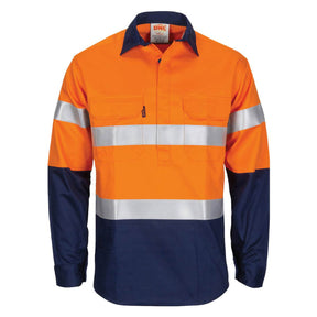 DNC Hivis Patron Saint Flame Retardant 2 Tone Closed Front Cotton Shirt with 3M F/R Tape - L/S 3407