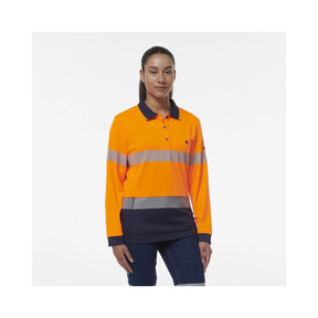 KingGee Women's Workcool Hyperfreeze Spliced Hi Vis Long Sleeve Polo Shirt With Segmented Tape K44223