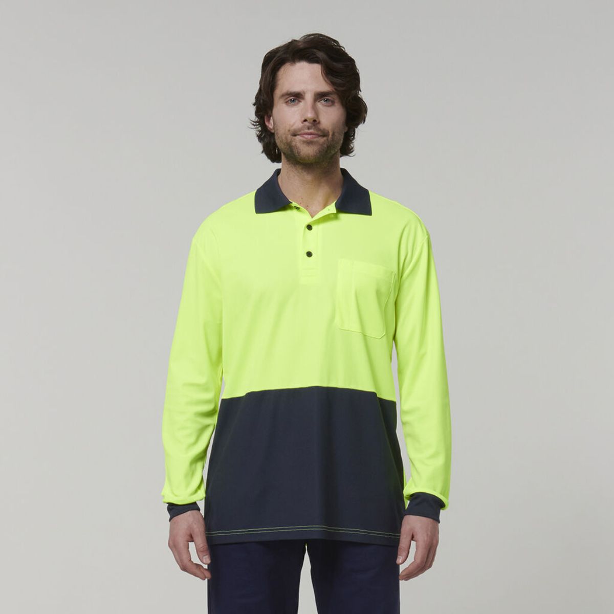 Hard Yakka Men's Long Sleeve Hi Vis Polo Y19617