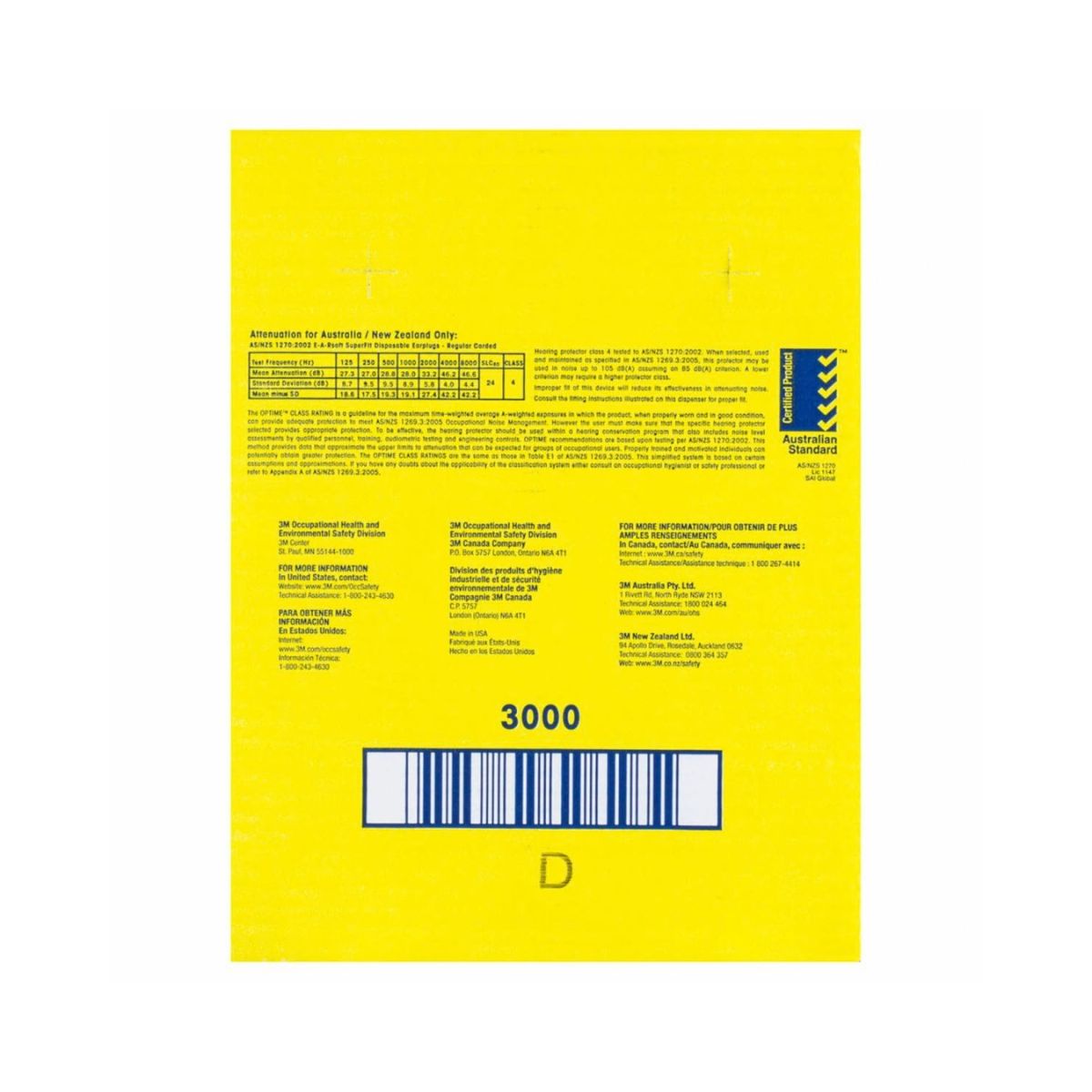 3M™ E-A-Rsoft™ SuperFit™ Earplugs 311-1254, Corded, Poly Bag, Regular Size (Box of 200 Pairs)