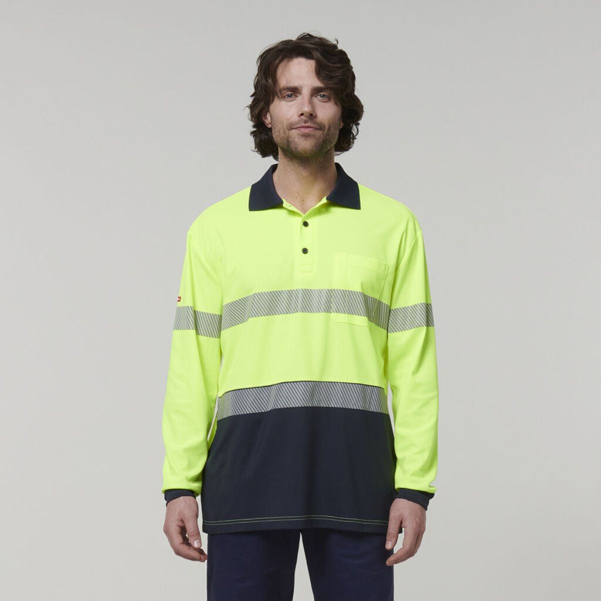 Hard Yakka Men's Long Sleeve Hi Vis Taped Polo Y19619