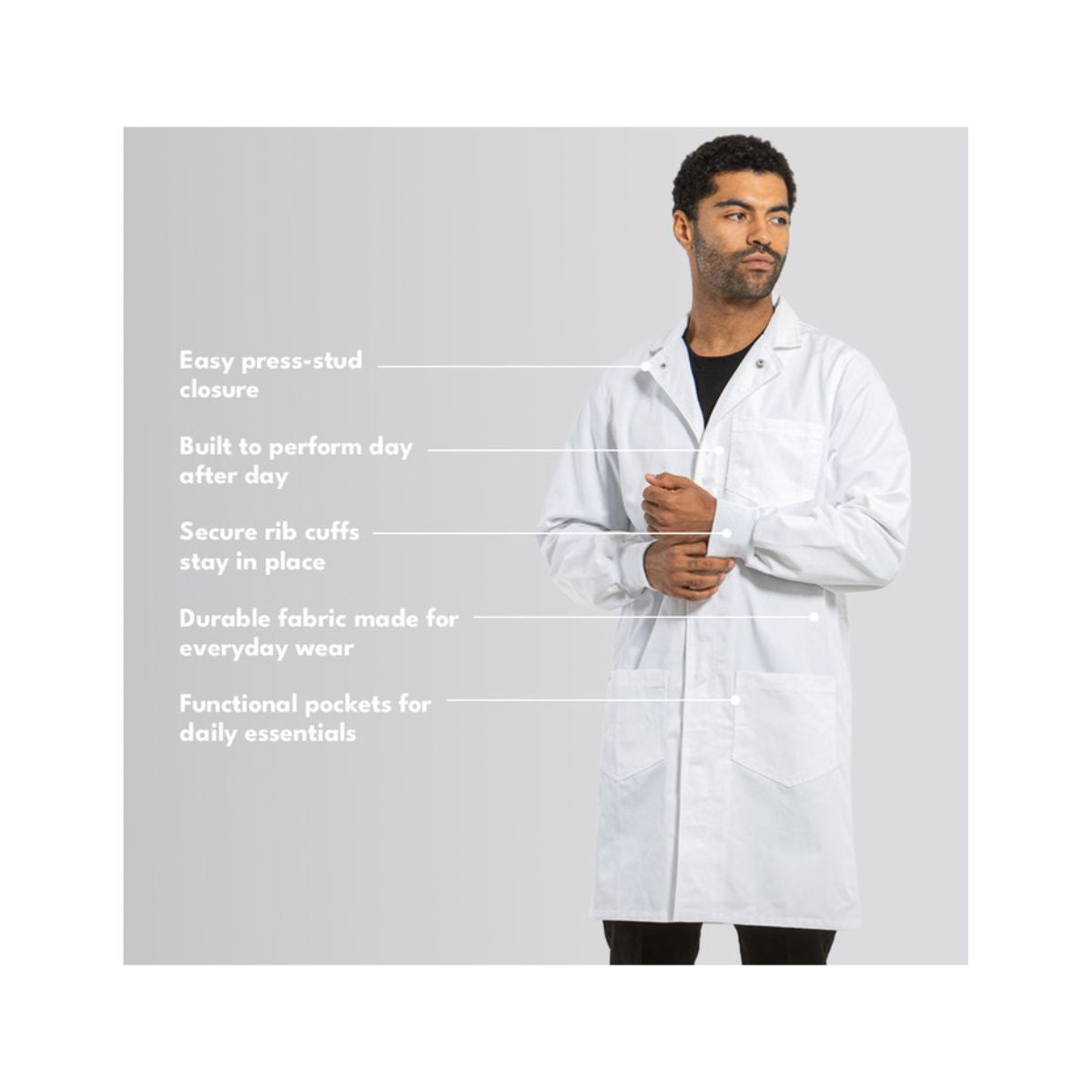 Simmons Knit Cuff Lab Coat- White - Unisex