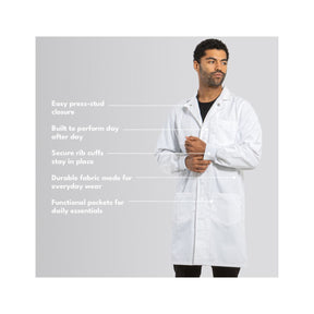Simmons Knit Cuff Lab Coat- White - Unisex