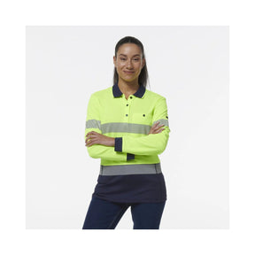 KingGee Women's Workcool Hyperfreeze Spliced Hi Vis Long Sleeve Polo Shirt With Segmented Tape K44223