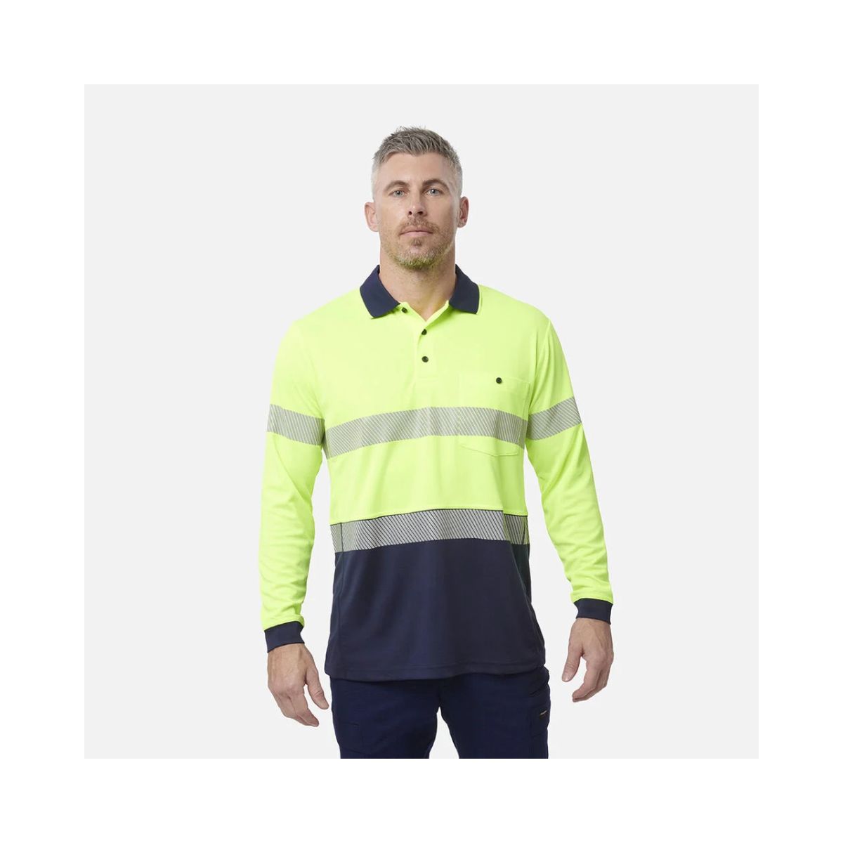 KingGee Men's Workcool Hyperfreeze Hi Vis Long Sleeve Polo Shirt With Segmented Tape K54225