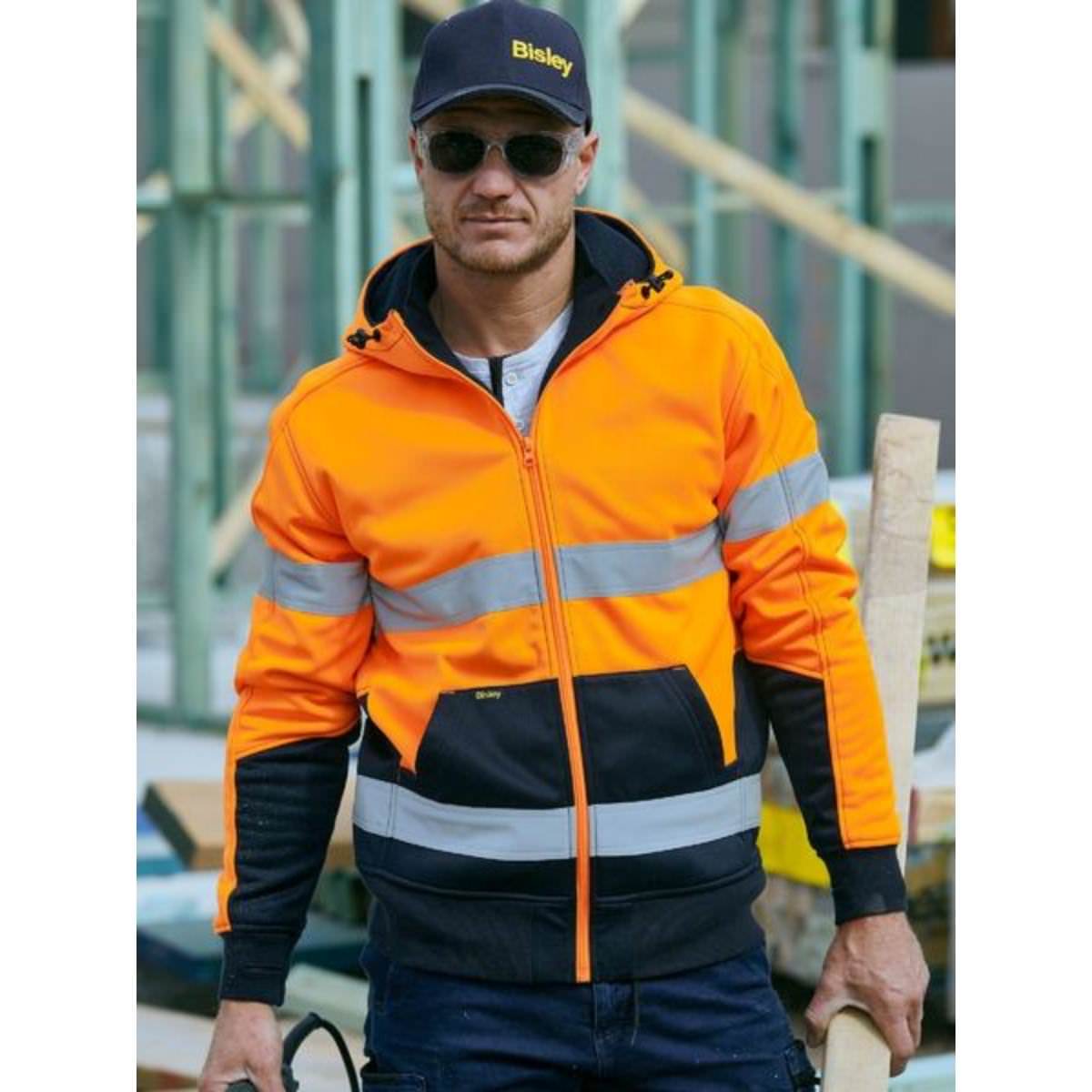 Bisley Taped Hi Vis Zip Fleece Hoodie With Sherpa Lining BK6988T