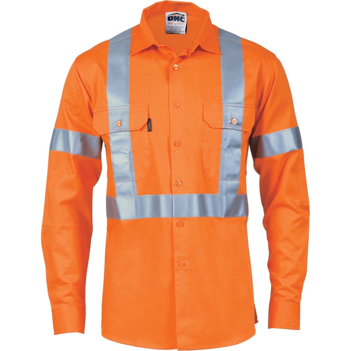 DNC HiVis Cool-Breeze Cotton Shirt With ‘X’ Back & Additional 3M R/Tape on Back - Long Sleeve 3746