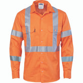 DNC HiVis Cool-Breeze Cotton Shirt With Double Hoop On Arms & 'X' Back CSR Reflective Tape - Long Sleeve 3789