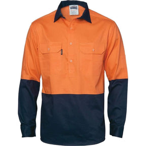DNC HiVis Two Tone Closed Front Cotton Drill Shirt - Long Gusset Sleeve 3834