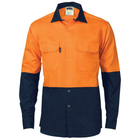 DNC HiVis Two Tone Cotton Drill Shirt - Long Sleeve with Press Studs 3838